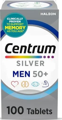Centrum Silver Men's Multivitamin for Men 50 Plus 100 Tablets | Supports Memory & Cognition with Vitamin D3, B Vitamins & Zinc thumbnail 1
