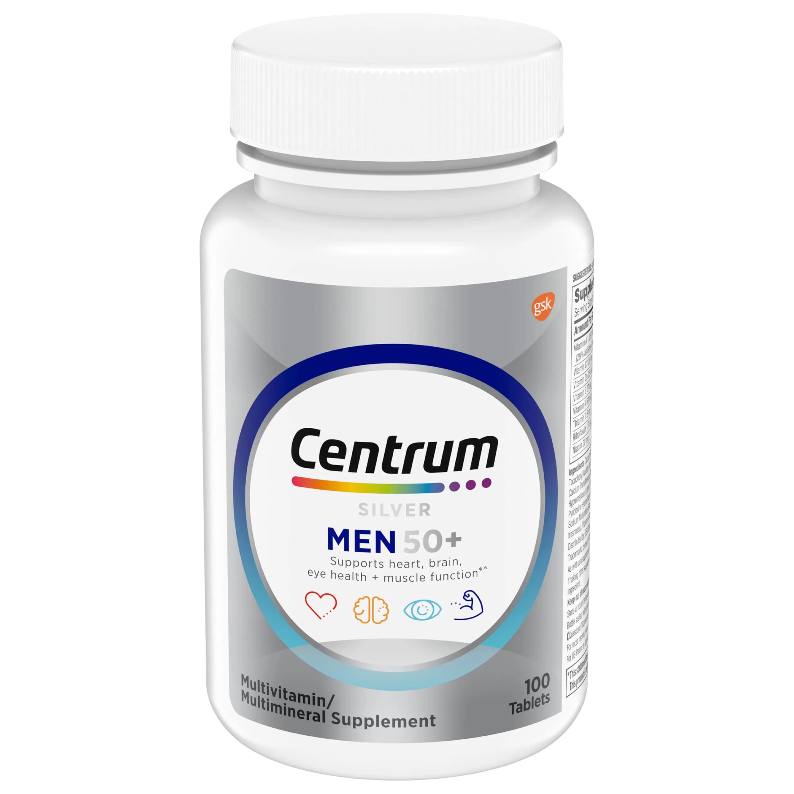 Centrum Silver Men's Multivitamin for Men 50 Plus 100 Tablets | Supports Memory & Cognition with Vitamin D3, B Vitamins & Zinc - view 4