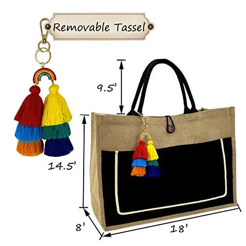 Hibala Large Beach Bag Straw Tote 18x15x8 in | Water-Resistant Eco-Friendly Handwoven thumbnail 6