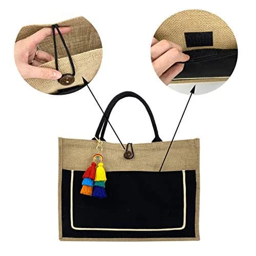 Hibala Large Beach Bag Straw Tote 18x15x8 in | Water-Resistant Eco-Friendly Handwoven thumbnail 7