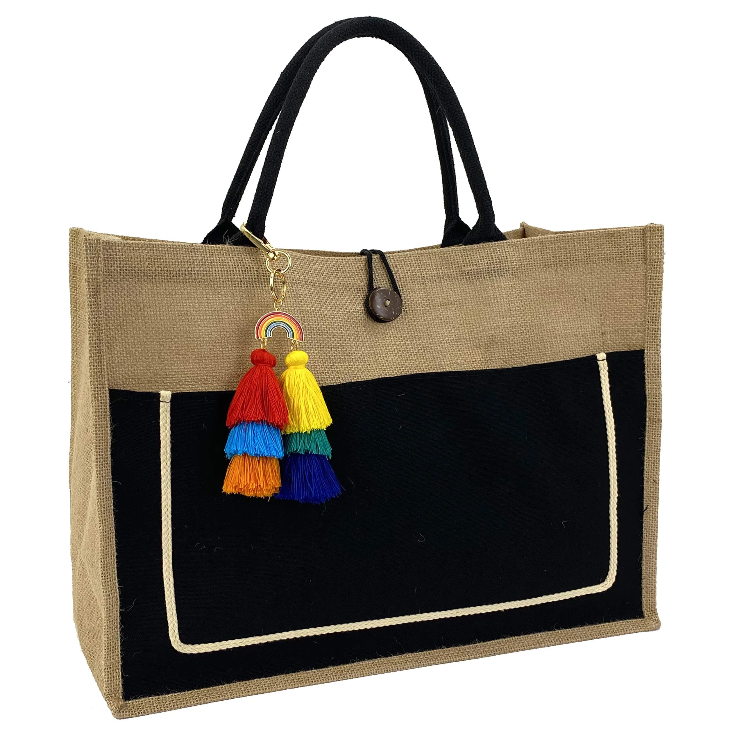 Hibala Large Beach Bag Straw Tote 18x15x8 in | Water-Resistant Eco-Friendly Handwoven
