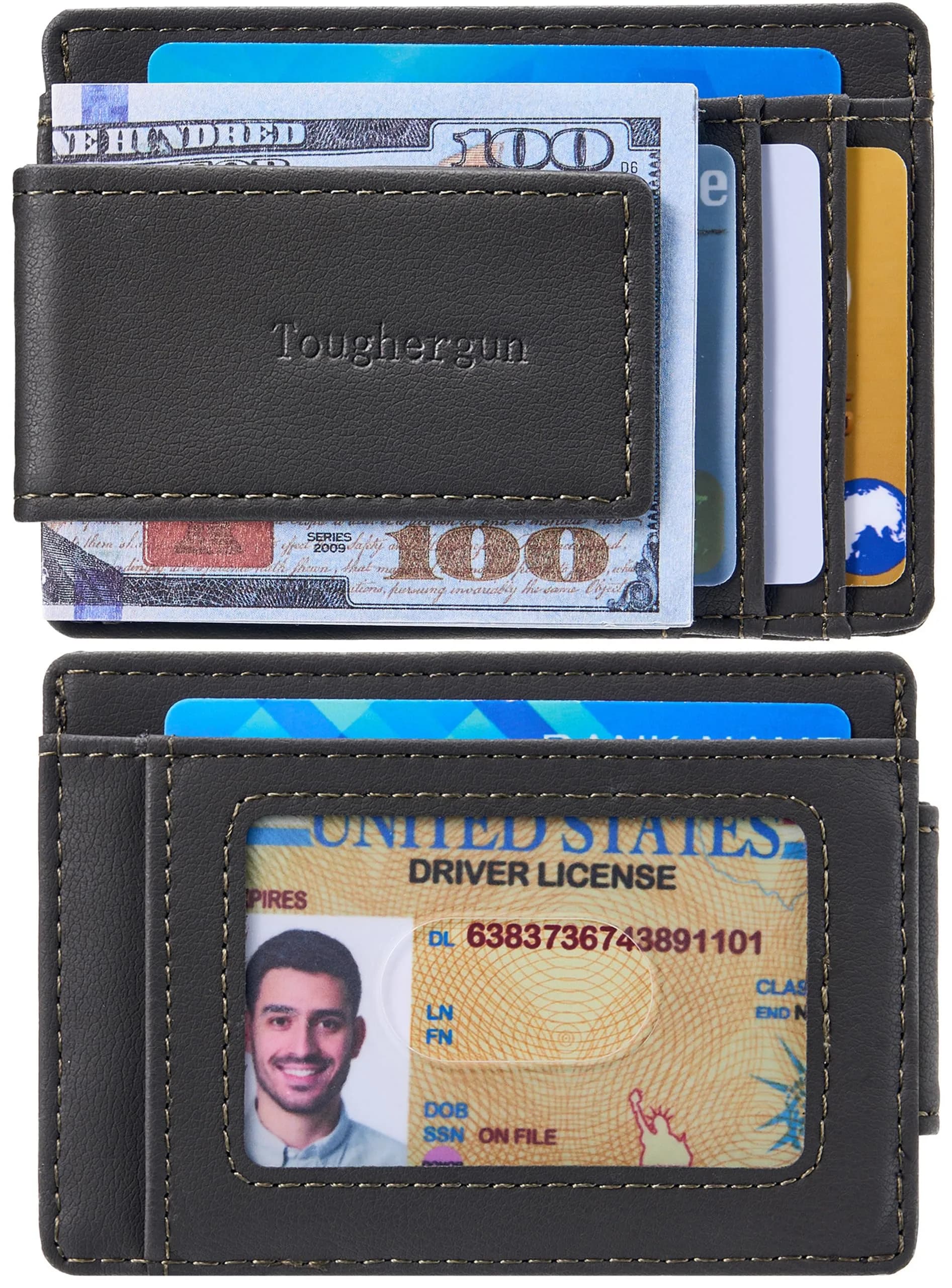 Toughergun Slim Wallet for Men - Steel Grey RFID Blocking Money Clip, Minimalist Front Pocket Credit Card Holder - view 2