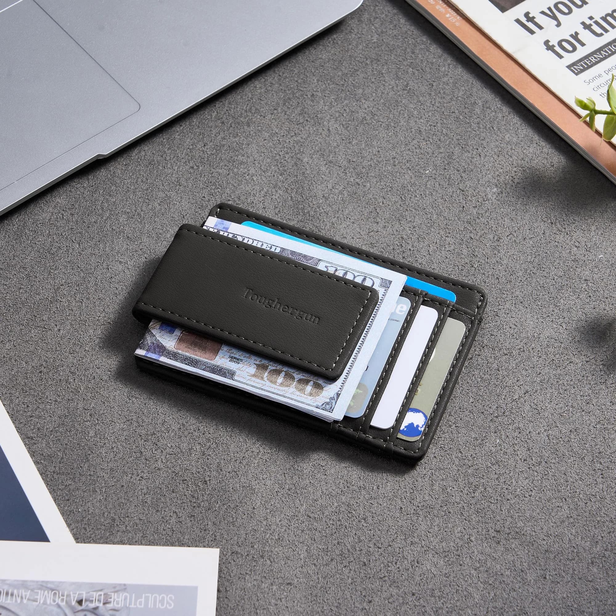 Toughergun Slim Wallet for Men - Steel Grey RFID Blocking Money Clip, Minimalist Front Pocket Credit Card Holder - view 3