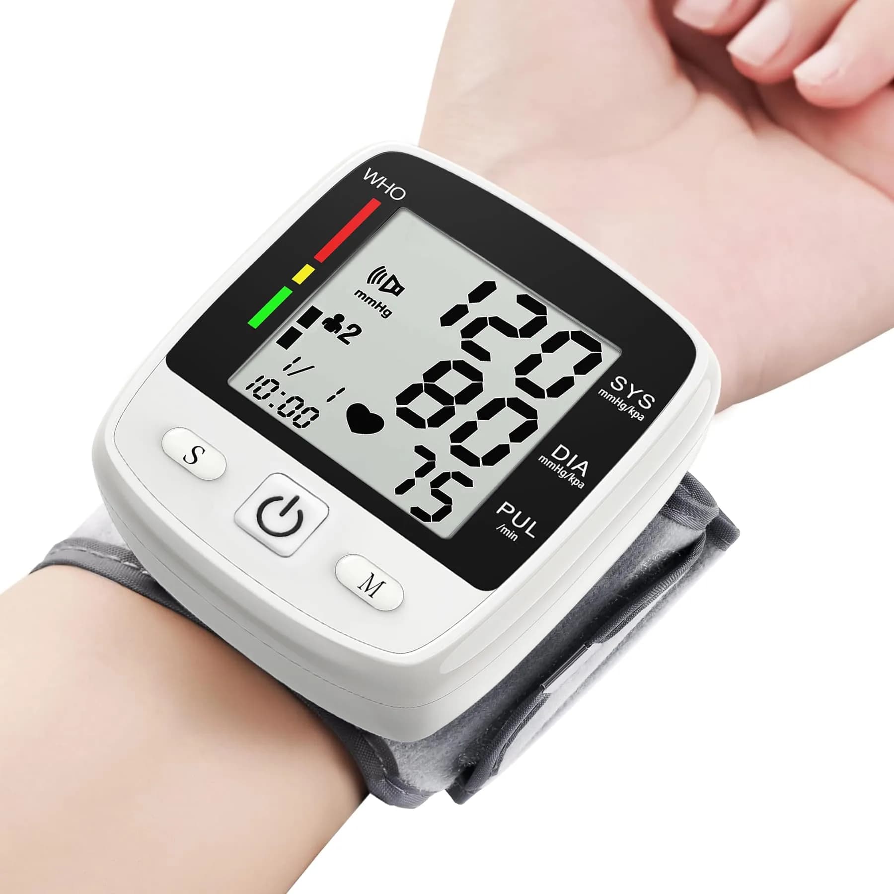 MBUPAI Blood Pressure Monitor Wrist BP Machine | Digital, Rechargeable, 2-User, Voice, Large LCD — Black+white
