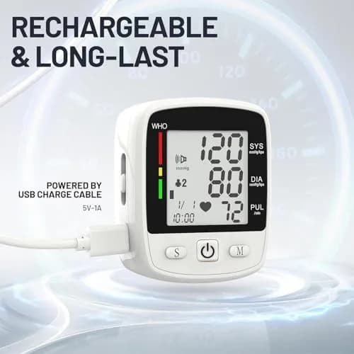 MBUPAI Blood Pressure Monitor Wrist BP Machine | Digital, Rechargeable, 2-User, Voice, Large LCD thumbnail 4