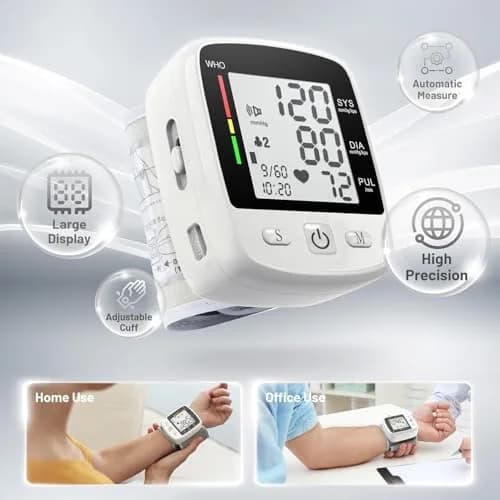 MBUPAI Blood Pressure Monitor Wrist BP Machine | Digital, Rechargeable, 2-User, Voice, Large LCD thumbnail 2