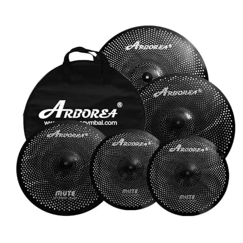 Arborea Low Volume Cymbal Pack Black 14"hi-hat+16"crash+18"crash+20"ride 5 Pieces | Practice Mute Cymbal Set for Drums thumbnail 1