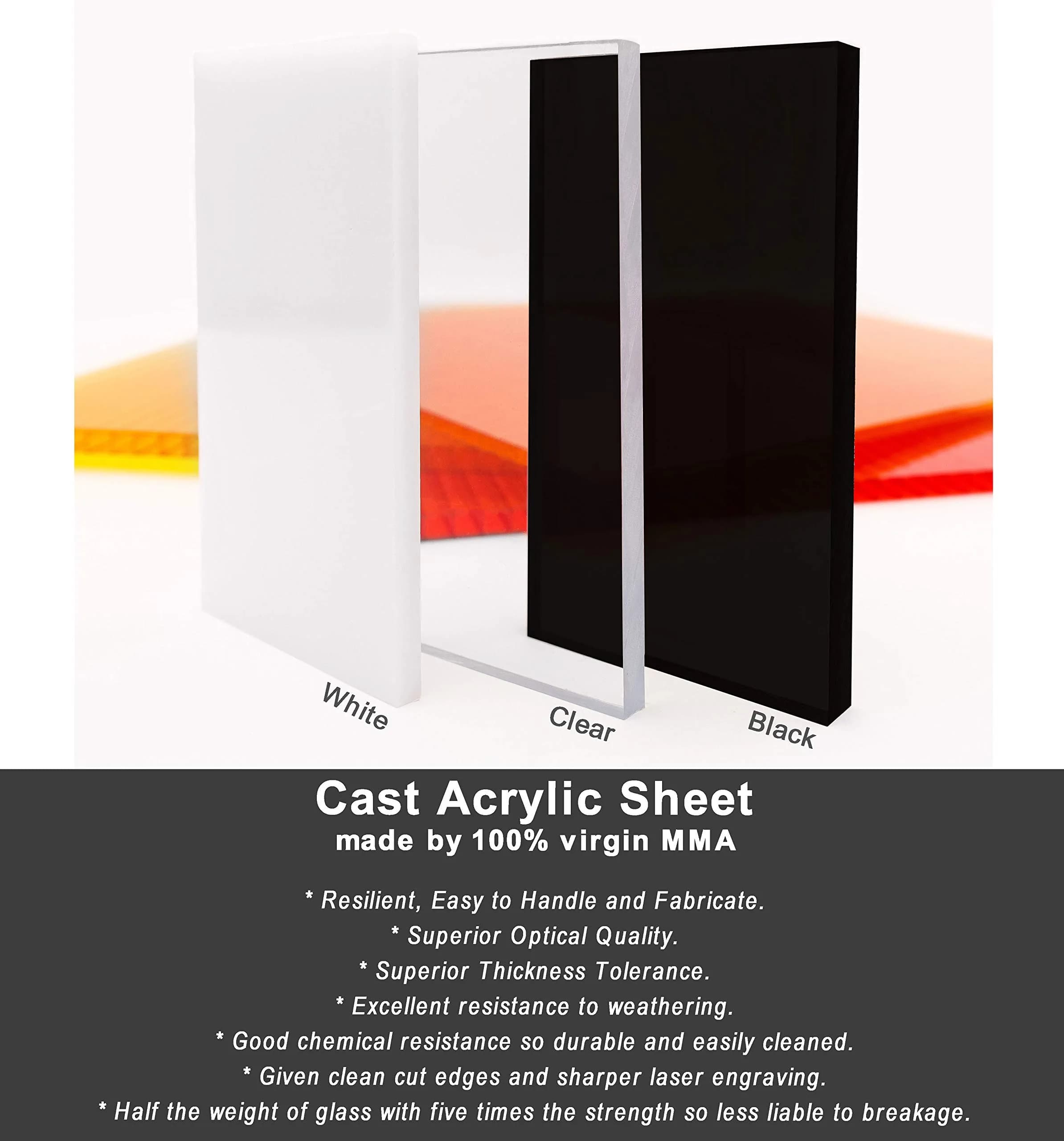 Inkdotpot White Acrylic Sheet 3mm (1/8") 2-Pack 30cm x 30cm | Transparent Cast Plastic Board for DIY Projects - view 6