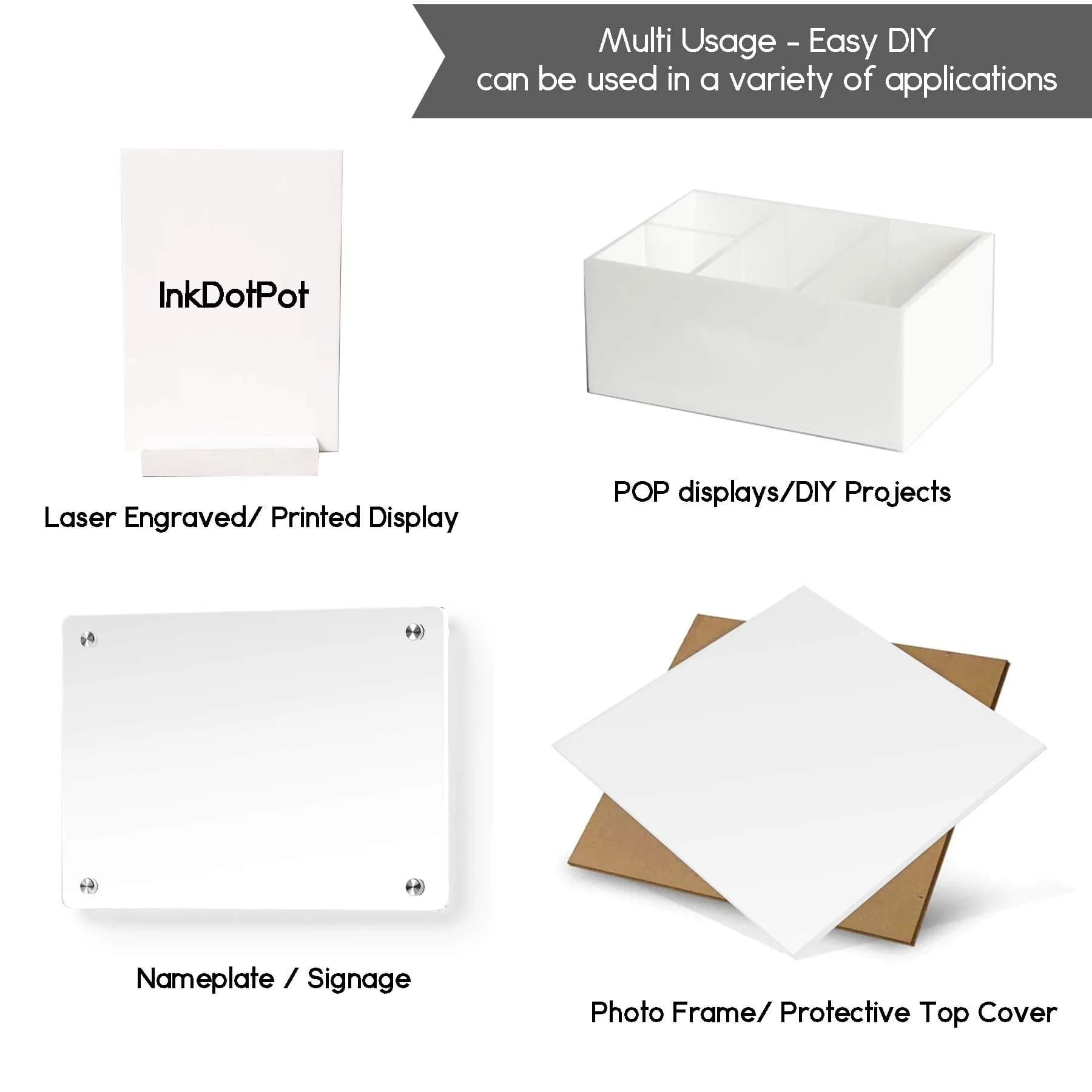 Inkdotpot White Acrylic Sheet 3mm (1/8") 2-Pack 30cm x 30cm | Transparent Cast Plastic Board for DIY Projects - view 4