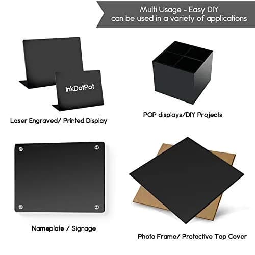 Inkdotpot Glossy Black Acrylic Sheet 3mm (1/8") 12"x12" | 4-Pack Cast Plastic Board for DIY Projects thumbnail 4