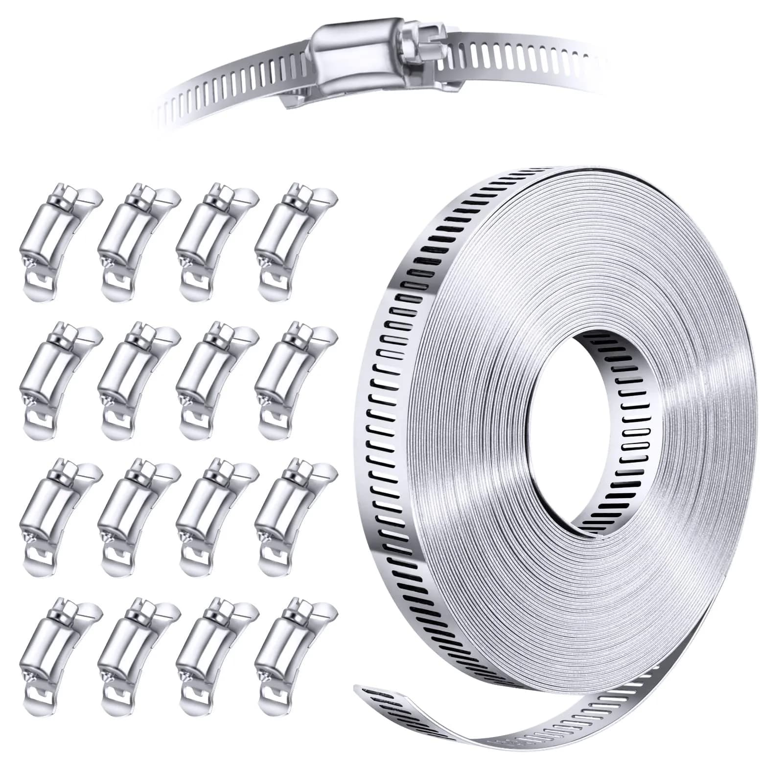 Steelsoft Stainless Steel Worm Gear Hose Clamp Assortment Kit, Cut-To-Fit | 35 ft Strap + 16 Fasteners, Max 134 inch Diameter - main product image