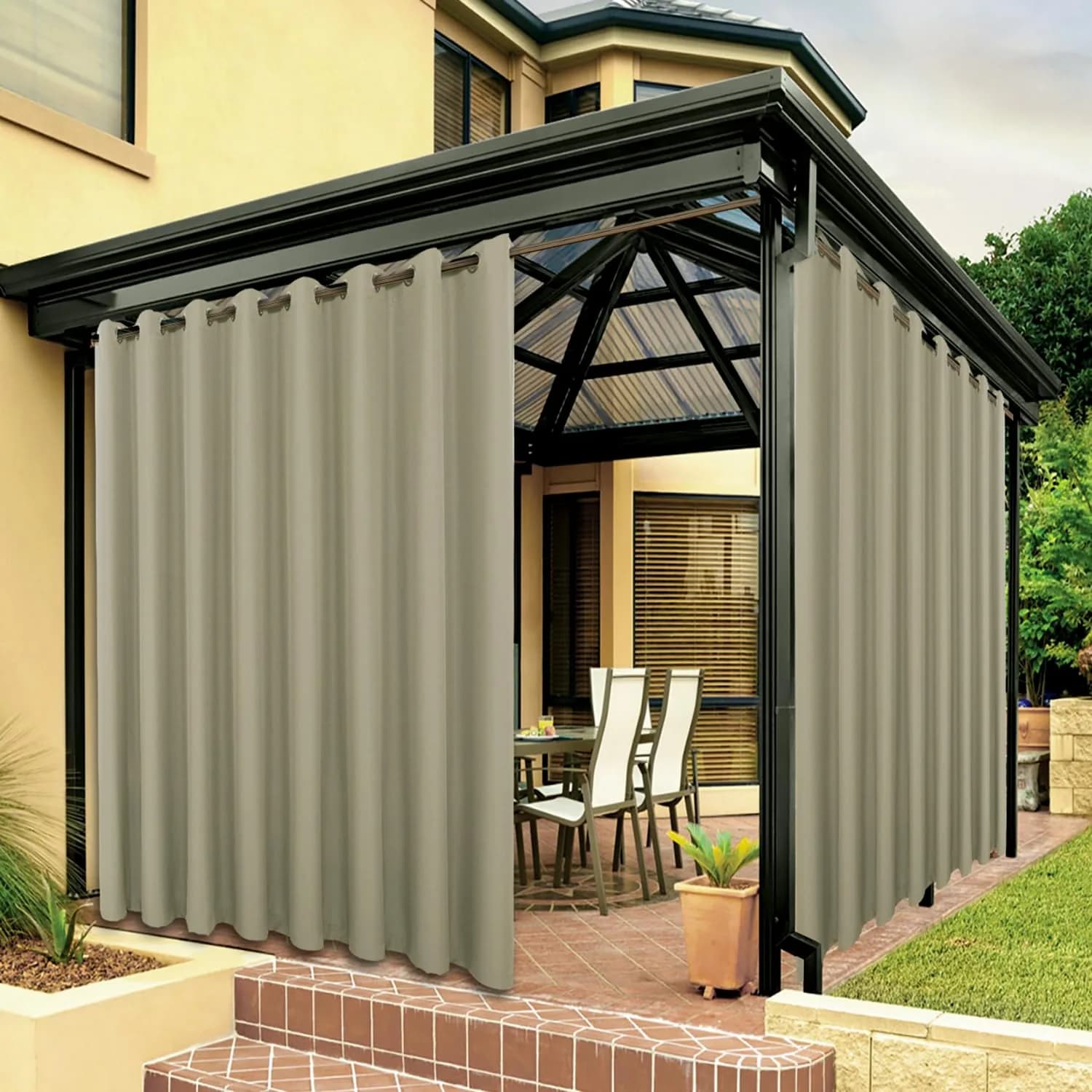 BONZER Outdoor Curtains for Patio Waterproof Thick Privacy | Water-Resistant & Privacy-Enhancing — Taupe