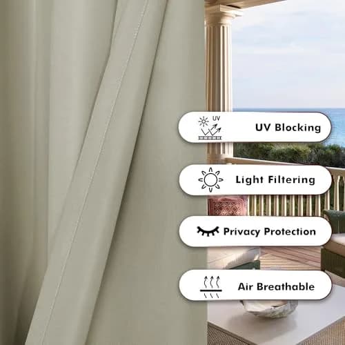 BONZER Outdoor Curtains for Patio Waterproof Thick Privacy | Water-Resistant & Privacy-Enhancing thumbnail 4