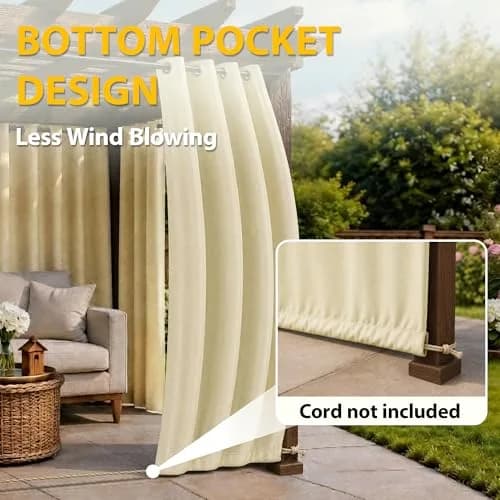 BONZER Waterproof Outdoor Curtains for Patio 54"W x 84"L | Waterproof, Privacy & Sun Block thumbnail 5