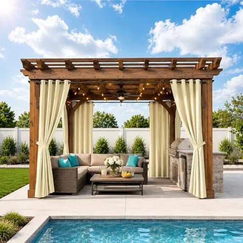 BONZER Waterproof Outdoor Curtains for Patio 54"W x 84"L | Waterproof, Privacy & Sun Block thumbnail 7
