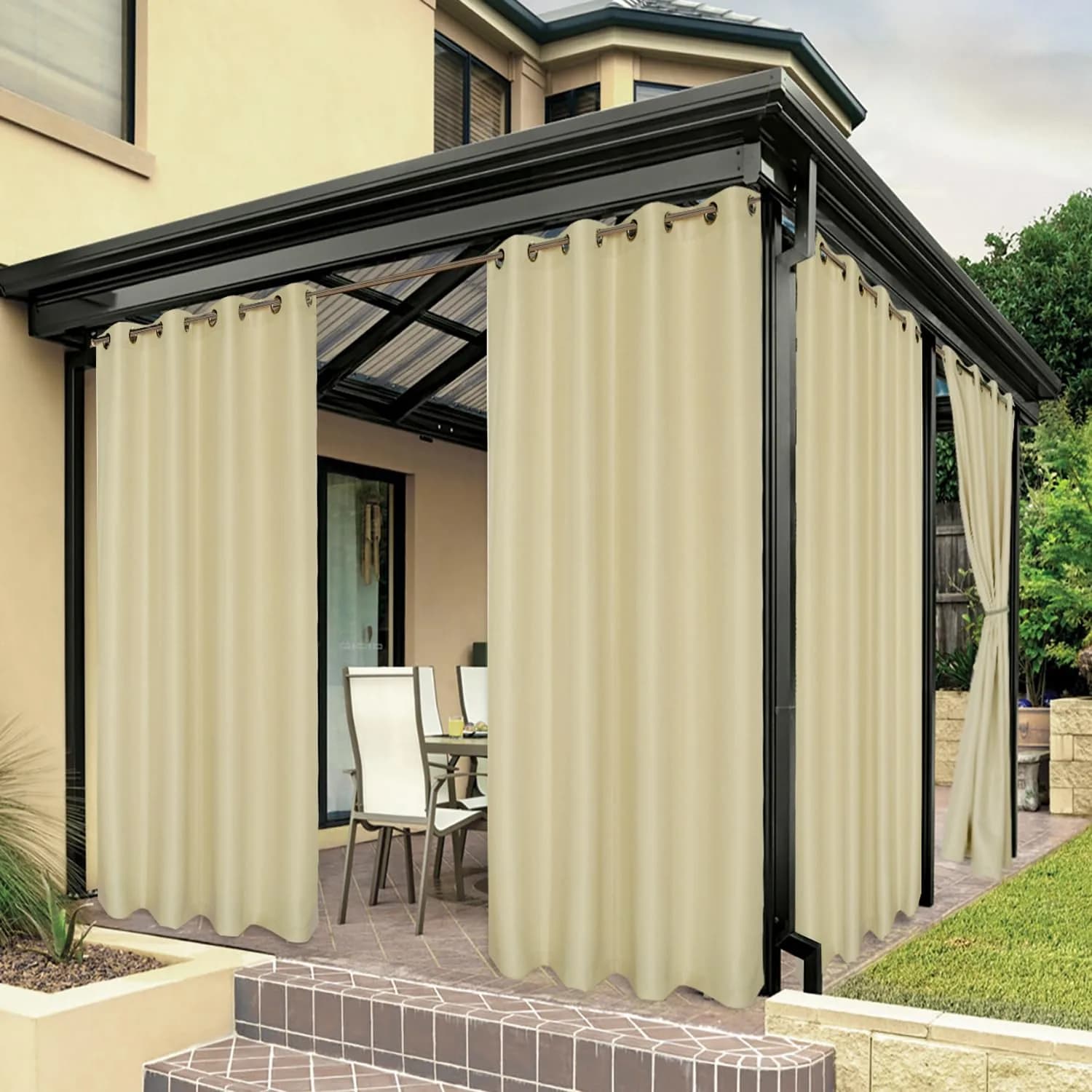 BONZER Waterproof Outdoor Curtains for Patio 54"W x 84"L | Waterproof, Privacy & Sun Block