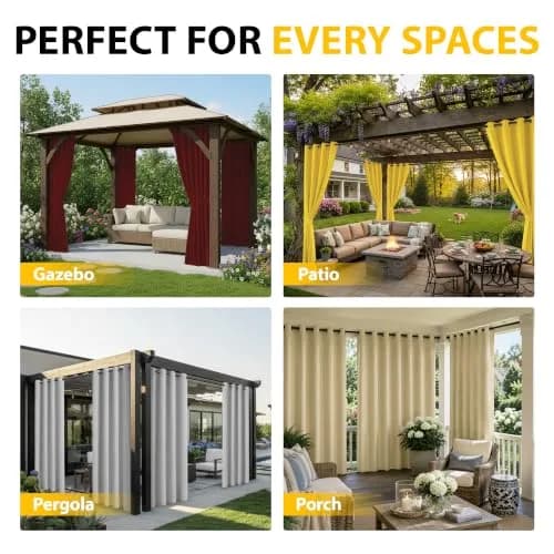 BONZER Waterproof Outdoor Curtains for Patio 54"W x 84"L | Waterproof, Privacy & Sun Block thumbnail 8