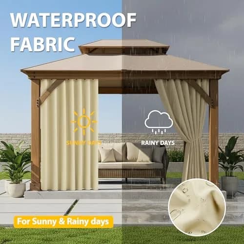 BONZER Waterproof Outdoor Curtains for Patio 54"W x 84"L | Waterproof, Privacy & Sun Block thumbnail 2