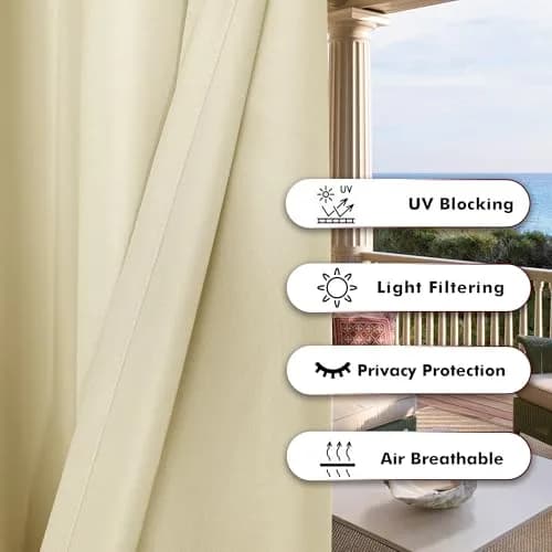 BONZER Waterproof Outdoor Curtains for Patio 54"W x 84"L | Waterproof, Privacy & Sun Block thumbnail 4