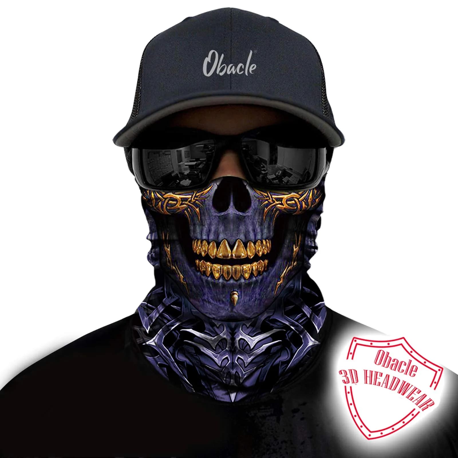 Obacle Skull Face Mask - Gold Teeth Open Mouth Design for Dust, Wind & UV Protection - view 2