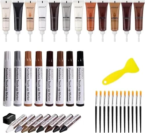 SEISSO Furniture Repair Kit, 12 Colors Wood Fillers with Markers Wax Sticks | Easy Scratch & Crack Fix thumbnail 1