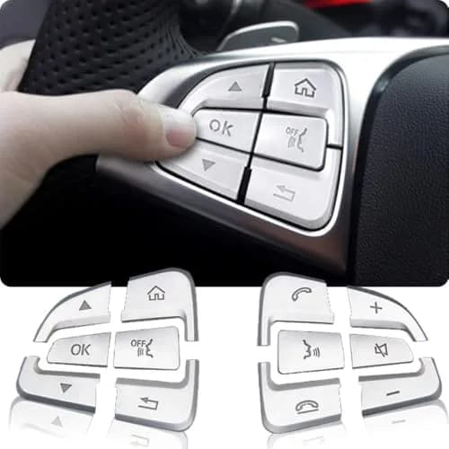 Asrnten Silver Steering Wheel Button Trim | Compatible with Mercedes Benz W205 X205 (70-120c) thumbnail 1