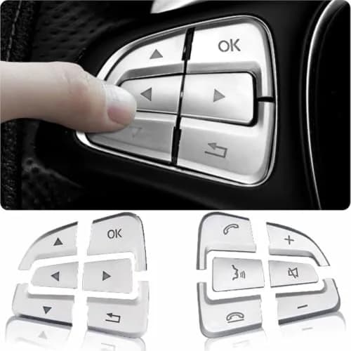 Asrnten Car Steering Wheel Button Trim Inner Decoration Silver | Compatible with Mercedes Benz GLA CLA GLS GLE CLS SL A B Class thumbnail 1