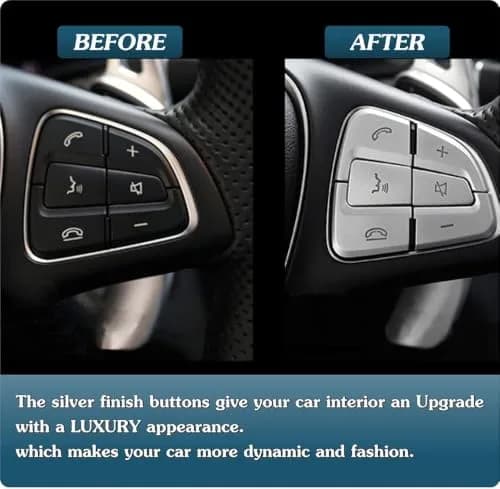 Asrnten Car Steering Wheel Button Trim Inner Decoration Silver | Compatible with Mercedes Benz GLA CLA GLS GLE CLS SL A B Class thumbnail 2