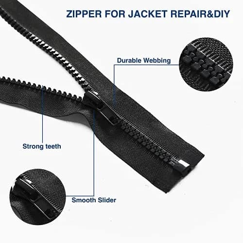 Sawoake Zipper #5 30 Inch Separating Jacket Zippers | Durable Plastic, Black, Bulk Pack thumbnail 6