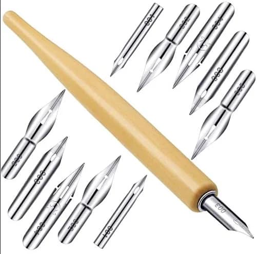 OIXXAF 11-Piece Comic Pen Nib Set with Wooden Holder | Drawing & Calligraphy Essentials - main product image