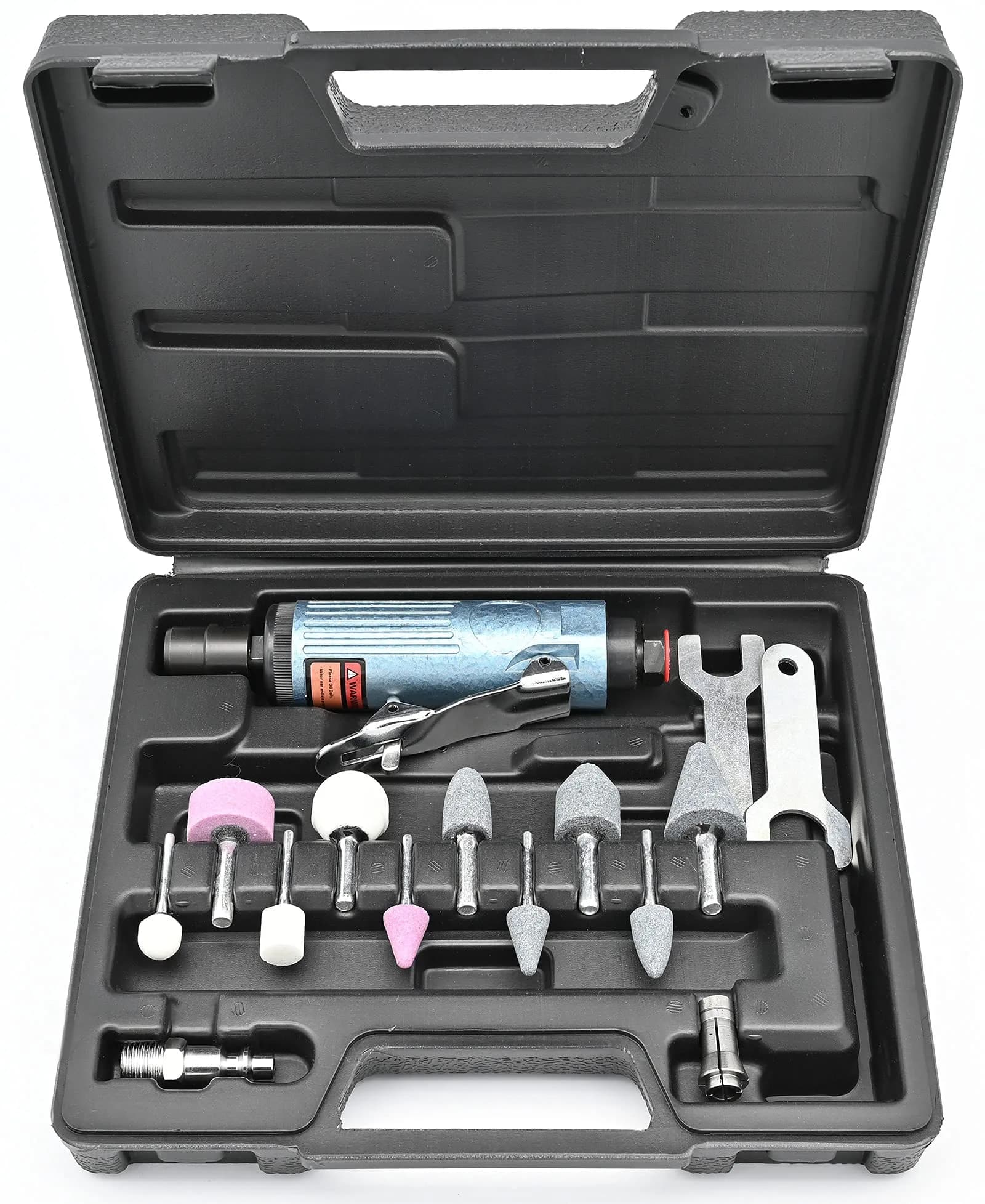 BOWD Air Die Grinder Kit with 1/4 and 1/8 inch Collets, Pneumatic Tool 25000 RPM | Lightweight Aluminum Body — 18 Light Ash Brown