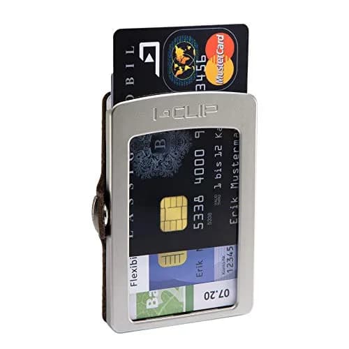 I-CLIP Stainless Steel Moneyclip Wallet with Leather Cardholder | Blasted Milanaise Desert (8.99cm x 5.99cm x 1.5cm) thumbnail 4