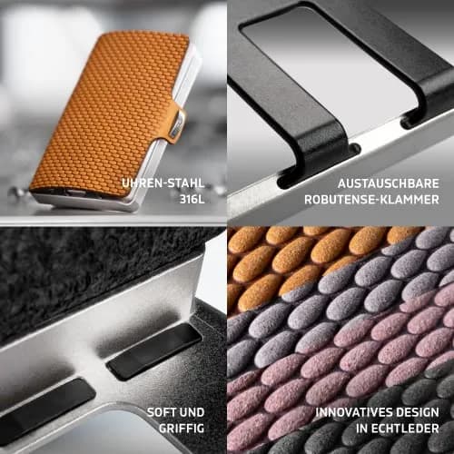 I-CLIP Stainless Steel Moneyclip Wallet with Leather Cardholder | Blasted Milanaise Desert (8.99cm x 5.99cm x 1.5cm) thumbnail 5