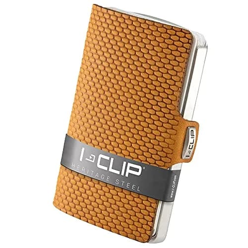I-CLIP Stainless Steel Moneyclip Wallet with Leather Cardholder | Blasted Milanaise Desert (8.99cm x 5.99cm x 1.5cm) thumbnail 1