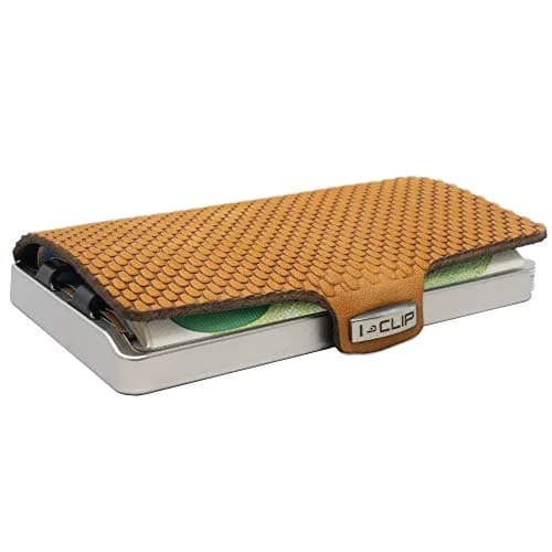 I-CLIP Stainless Steel Moneyclip Wallet with Leather Cardholder | Blasted Milanaise Desert (8.99cm x 5.99cm x 1.5cm) thumbnail 2