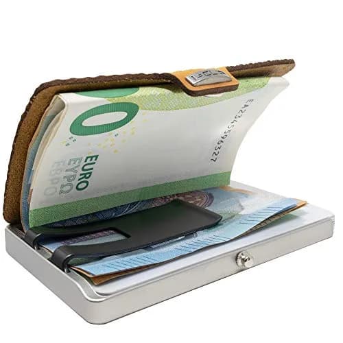 I-CLIP Stainless Steel Moneyclip Wallet with Leather Cardholder | Blasted Milanaise Desert (8.99cm x 5.99cm x 1.5cm) thumbnail 3