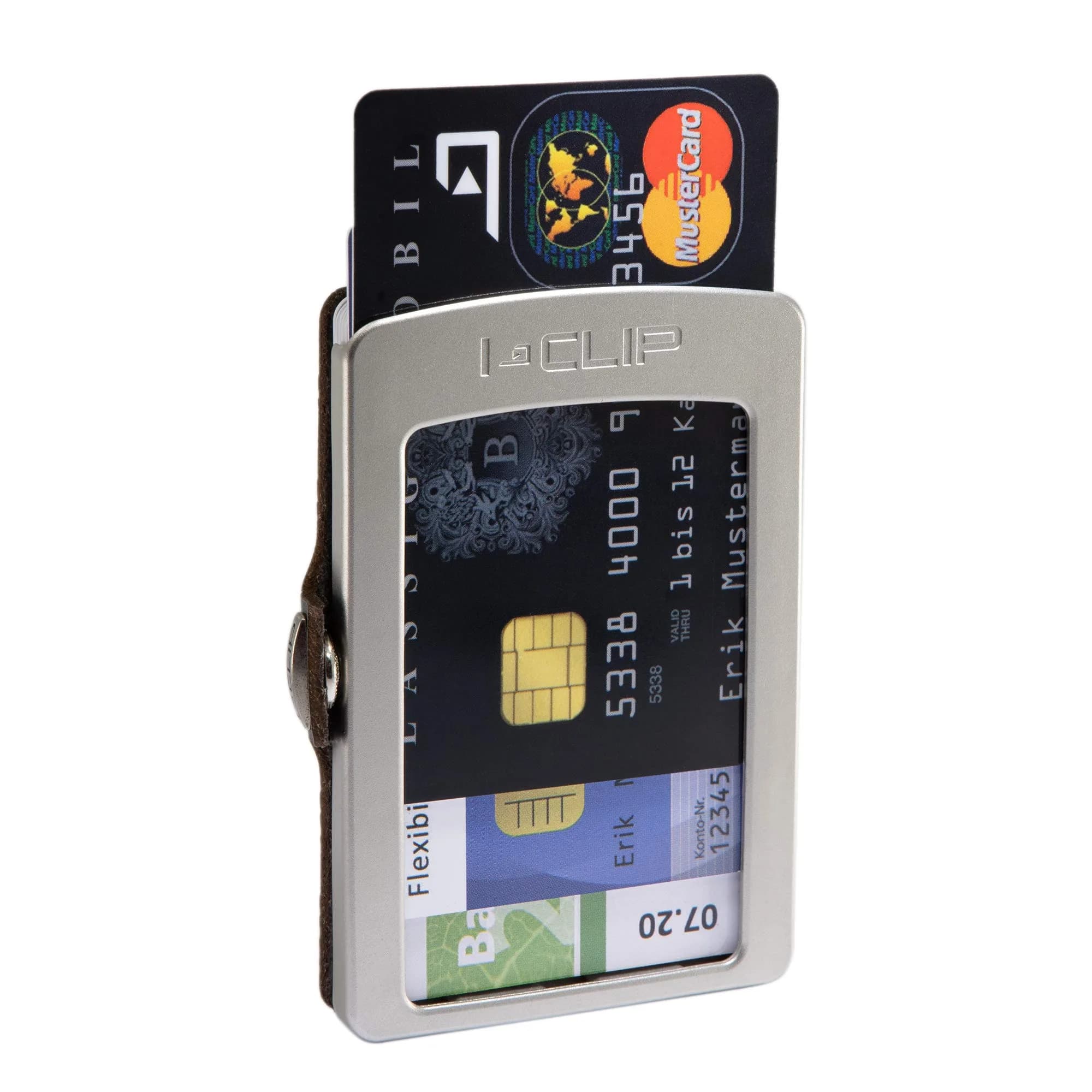I-CLIP Stainless Steel Moneyclip Wallet with Leather Cardholder | Blasted Milanaise Desert (8.99cm x 5.99cm x 1.5cm) - view 4