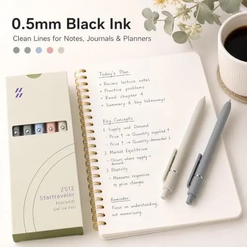 FIOVER Gel Pens 5pcs 0.5mm Quick Dry Black Ink Fine Point Pens | Smooth Writing for Students & Office thumbnail 4