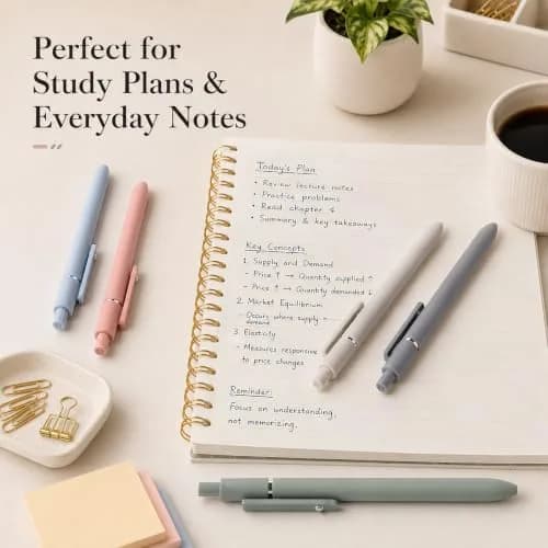 FIOVER Gel Pens 5pcs 0.5mm Quick Dry Black Ink Fine Point Pens | Smooth Writing for Students & Office thumbnail 3