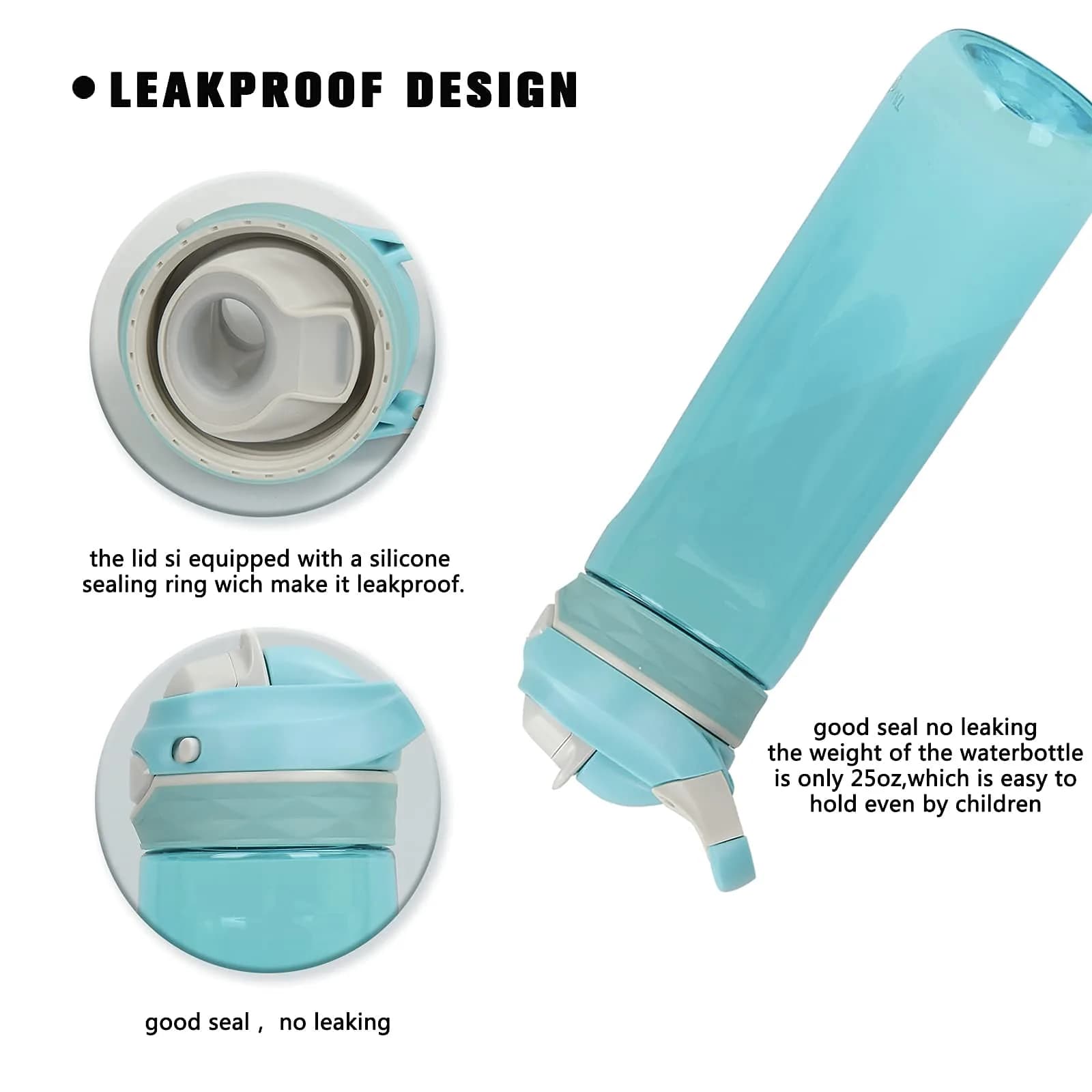 DEARART 750ml (25.4oz) Sky Blue Water Bottle | Leakproof AUTOSEAL Flip Top for School, Gym, Travel - view 6