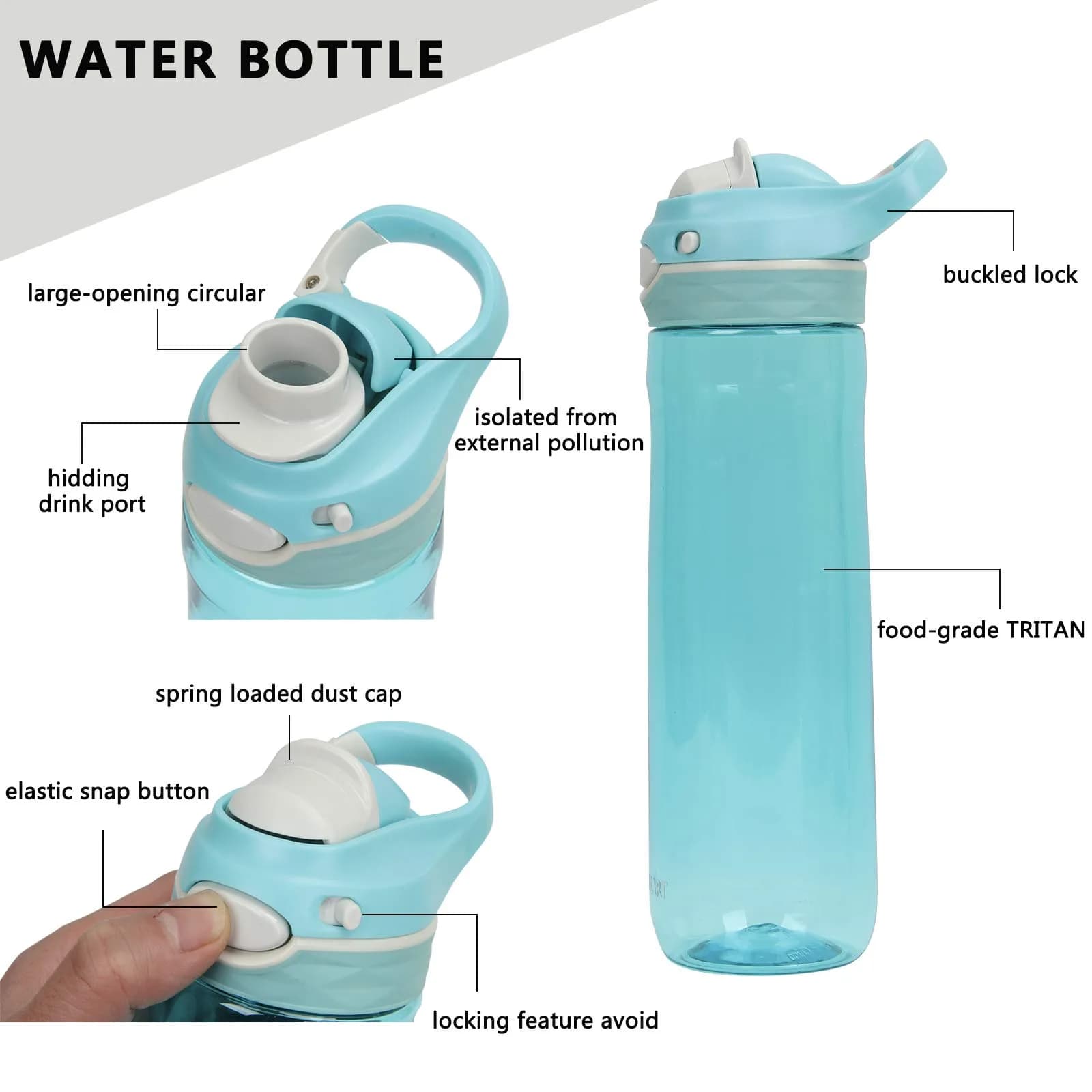 DEARART 750ml (25.4oz) Sky Blue Water Bottle | Leakproof AUTOSEAL Flip Top for School, Gym, Travel - view 3
