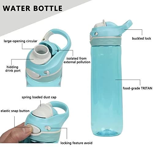 DEARART 750ml (25.4oz) Sky Blue Water Bottle | Leakproof AUTOSEAL Flip Top for School, Gym, Travel thumbnail 3