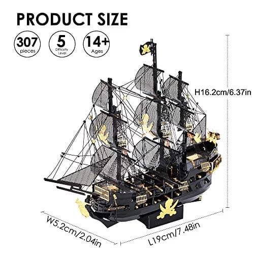 Piececool Black Pearl Pirate Ship 3D Metal Puzzle Model Kit 307 Pieces | Challenging DIY Craft for Adults & Teens thumbnail 4