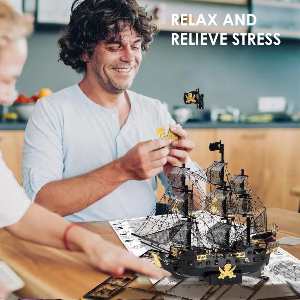 Piececool Black Pearl Pirate Ship 3D Metal Puzzle Model Kit 307 Pieces | Challenging DIY Craft for Adults & Teens - view 2
