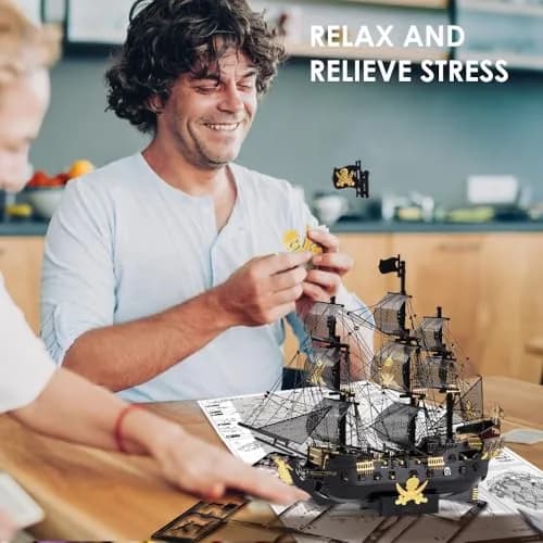 Piececool Black Pearl Pirate Ship 3D Metal Puzzle Model Kit 307 Pieces | Challenging DIY Craft for Adults & Teens thumbnail 2