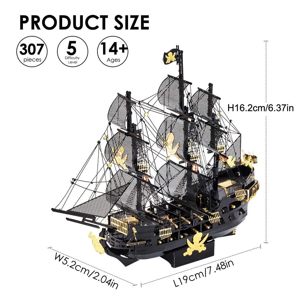 Piececool Black Pearl Pirate Ship 3D Metal Puzzle Model Kit 307 Pieces | Challenging DIY Craft for Adults & Teens - view 4