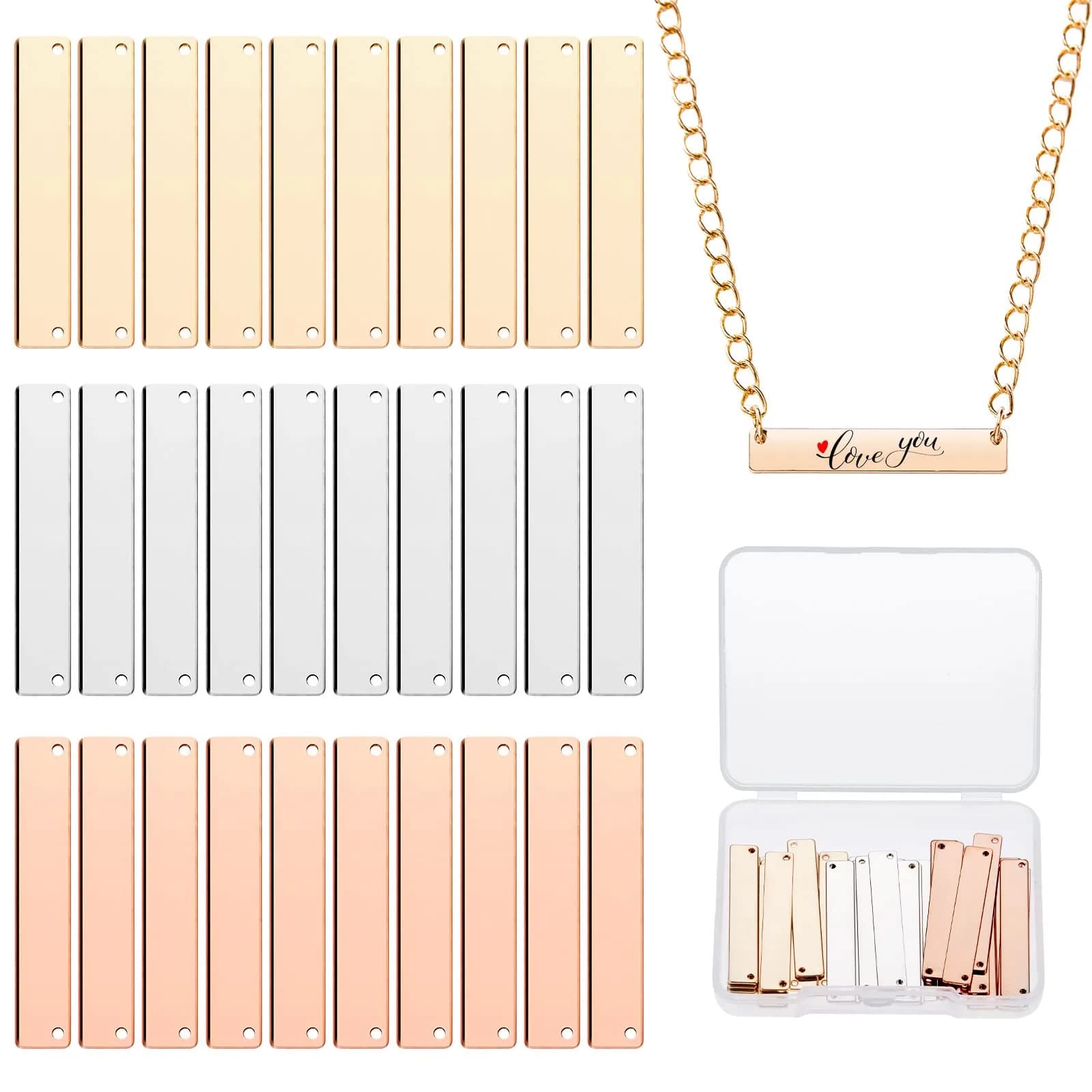 Yaomiao Metal Stamping Blanks 30 Pcs Brass Jewelry Blanks for Laser Engraving | DIY Sign & Pendant — Rose Gold,Silver