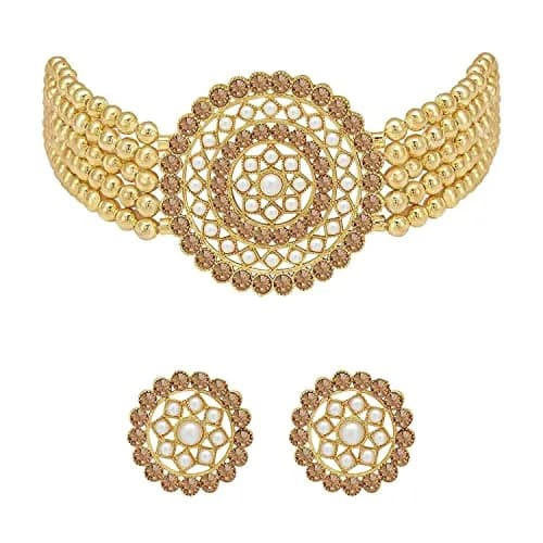 I Jewels 18K Gold Plated Indian Bollywood Beaded Choker Set | Light Weight & Traditional (70-120 chars) thumbnail 1