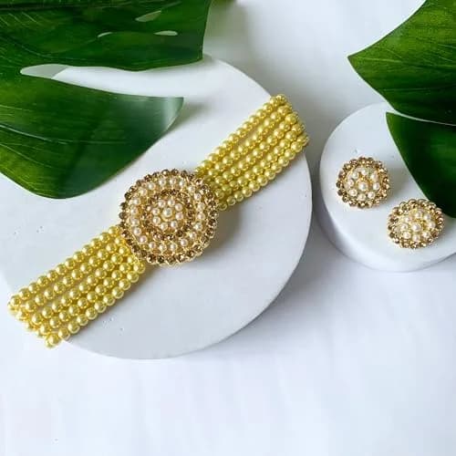 I Jewels 18K Gold Plated Indian Bollywood Beaded Choker Set | Light Weight & Traditional (70-120 chars) thumbnail 2