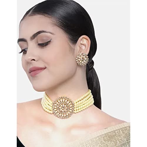 I Jewels 18K Gold Plated Indian Bollywood Beaded Choker Set | Light Weight & Traditional (70-120 chars) thumbnail 3